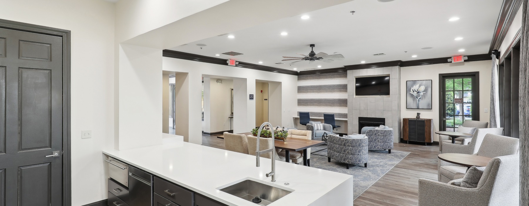 Lounge seating open into clubhouse kitchen